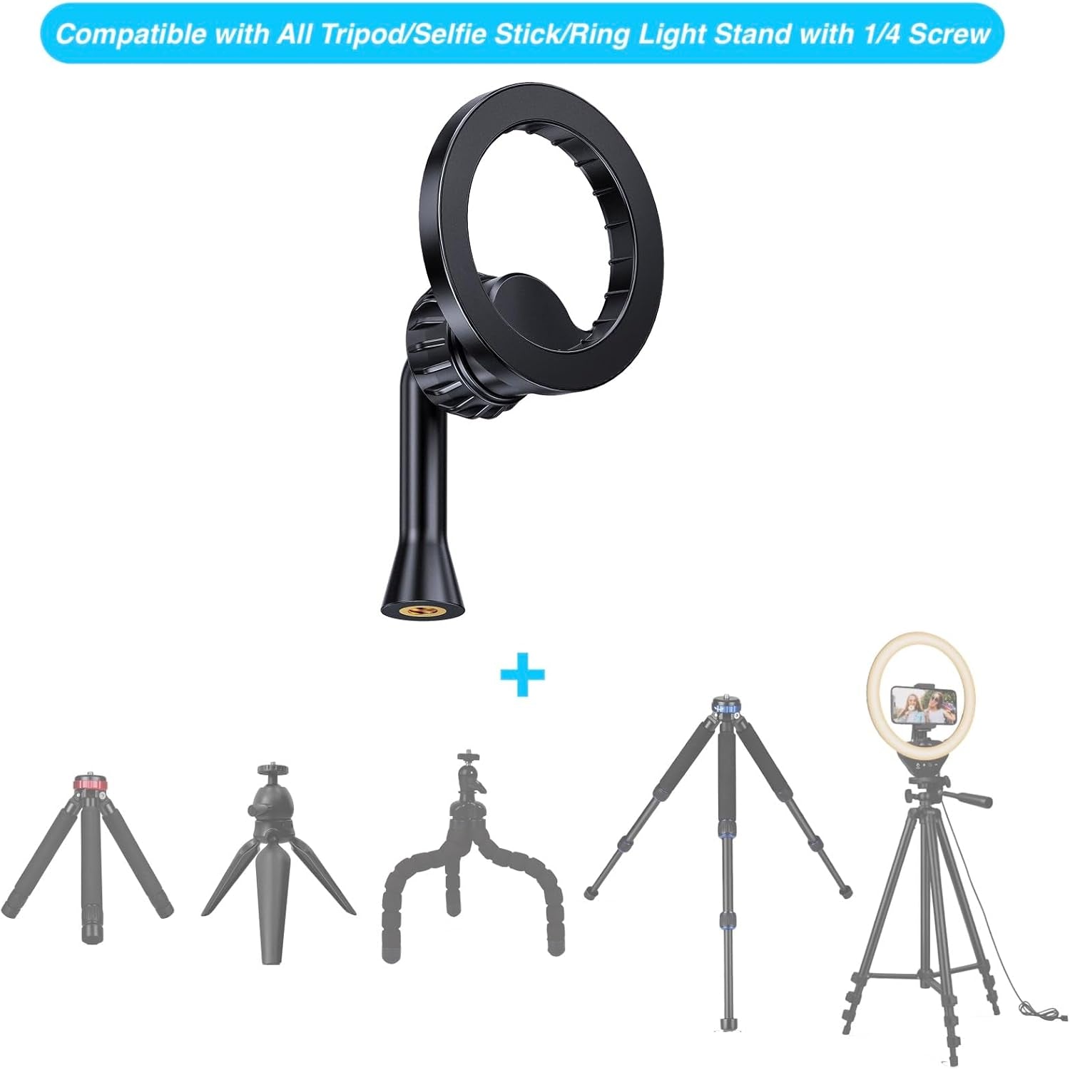Magnetic Tripod Holder Mount for Magsafe, Iphone Tripod Mount Adapter with 1/4" Screw Hole, Magnetic Phone Tripod Holder Adapter for Iphone 17/16/15/14/13/12 Series
