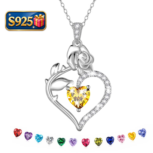 925 Sterling Silver Birthstone Necklace Rose Flower Heart Pendant Jewelry Christmas Valentines Mother'S Day Gifts for Women Mom Wife/Lover