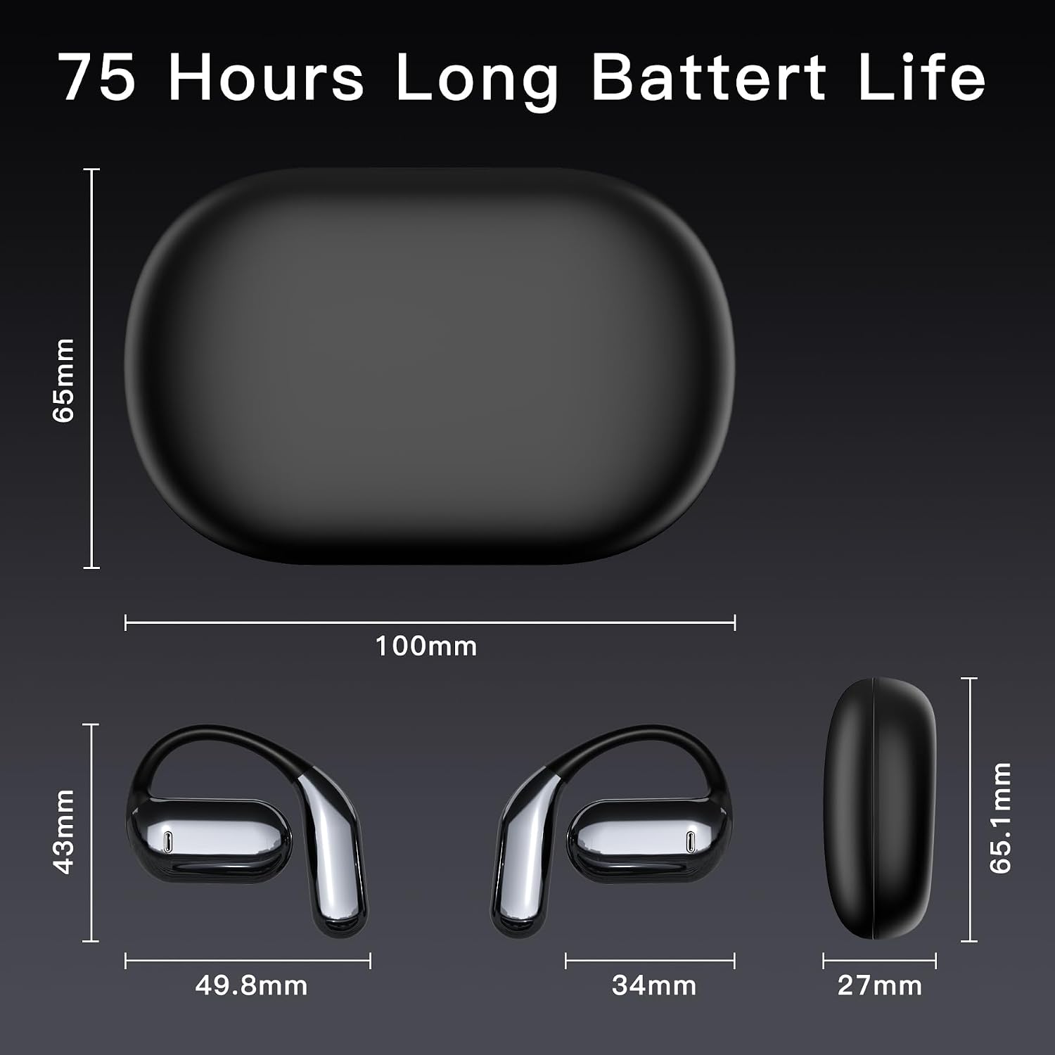Ear-Hook Wireless Earbuds with 50H Playtime