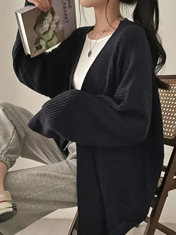 Harajuku Oversize Cardigan Sweater Women Casual Loose Lazy Wind Korean Tops Vintage Long Sleeve Lady Simple Design Cardigan