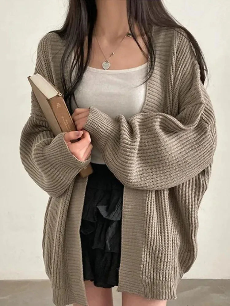Harajuku Oversize Cardigan Sweater Women Casual Loose Lazy Wind Korean Tops Vintage Long Sleeve Lady Simple Design Cardigan