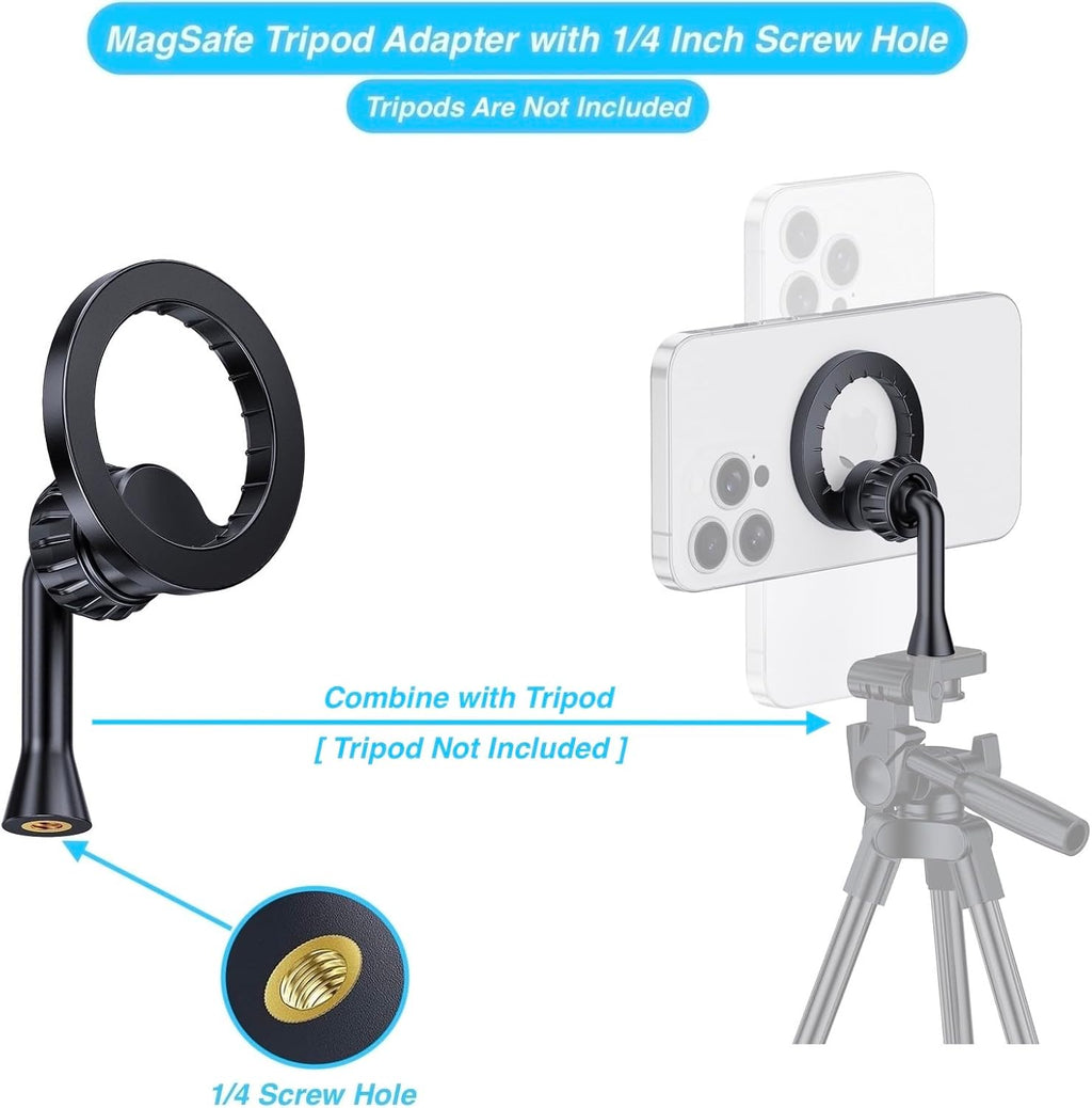 Magnetic Tripod Holder Mount for Magsafe, Iphone Tripod Mount Adapter with 1/4" Screw Hole, Magnetic Phone Tripod Holder Adapter for Iphone 17/16/15/14/13/12 Series