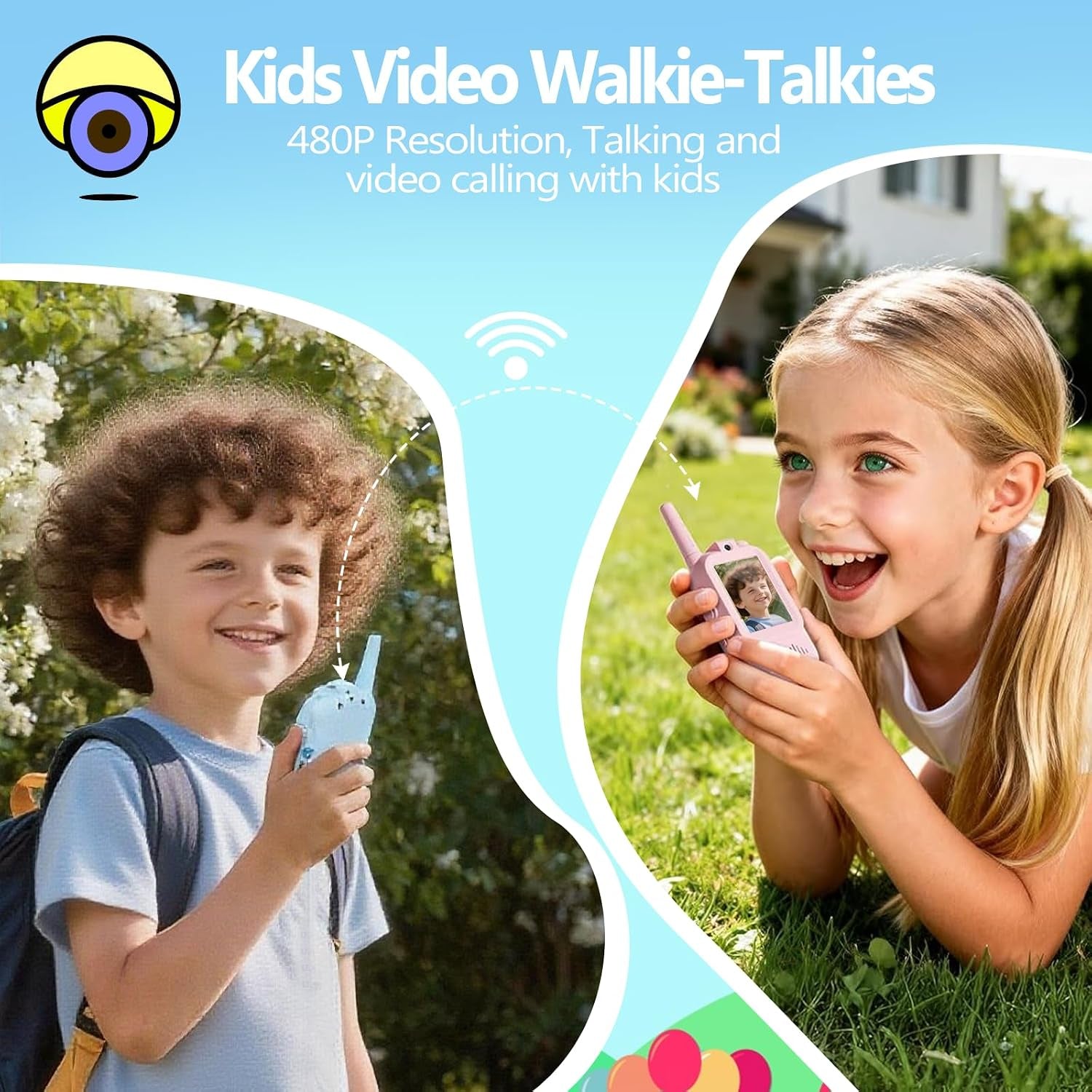 Video Walkie Talkies for Kids, Rechargeable Kids Walkies Talkies 2 Pack, Indoor Outdoor Toys for Game Party Camping, Christmas Birthday for Aged 3 4 5 6 7 8 9 Girls Boys,Blue&Blue